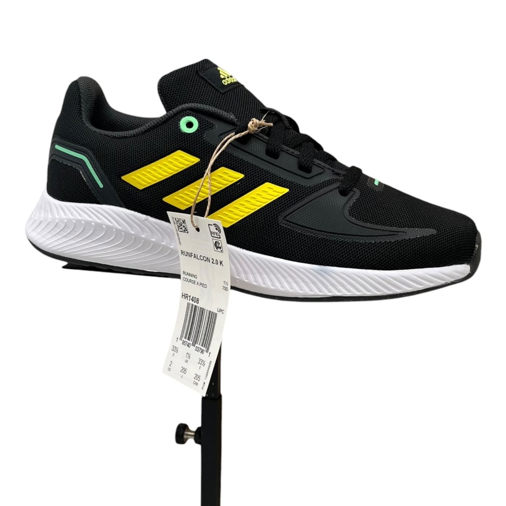 Adidas Runfalcon 2.0 Big Boys Girls Running Shoes Size 2 Black Yellow Sneakers